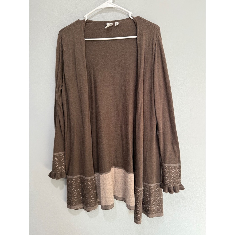 VILA Milano Women's Brown Knit Cardigan Sweater Open Front Duster XL wool‎ blend